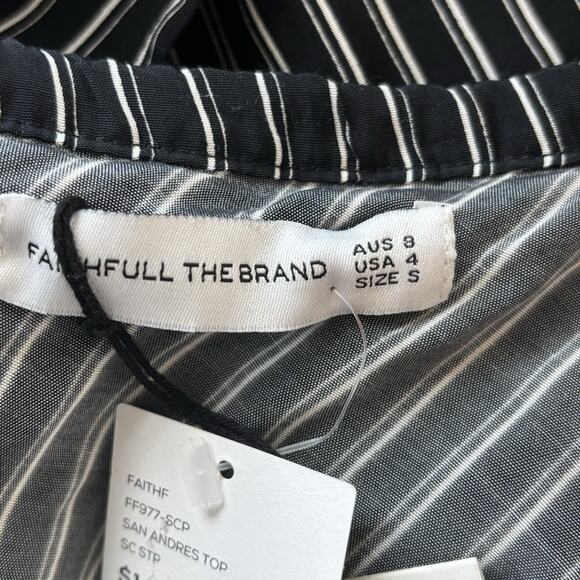 Faithfull The Brand Top Small Black White Striped One Shoulder San Andres New - Picture 8 of 11